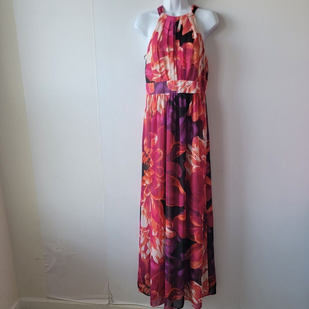 Eliza J Women's Floral Print Back‎ Tie Halter Maxi Dress size 6